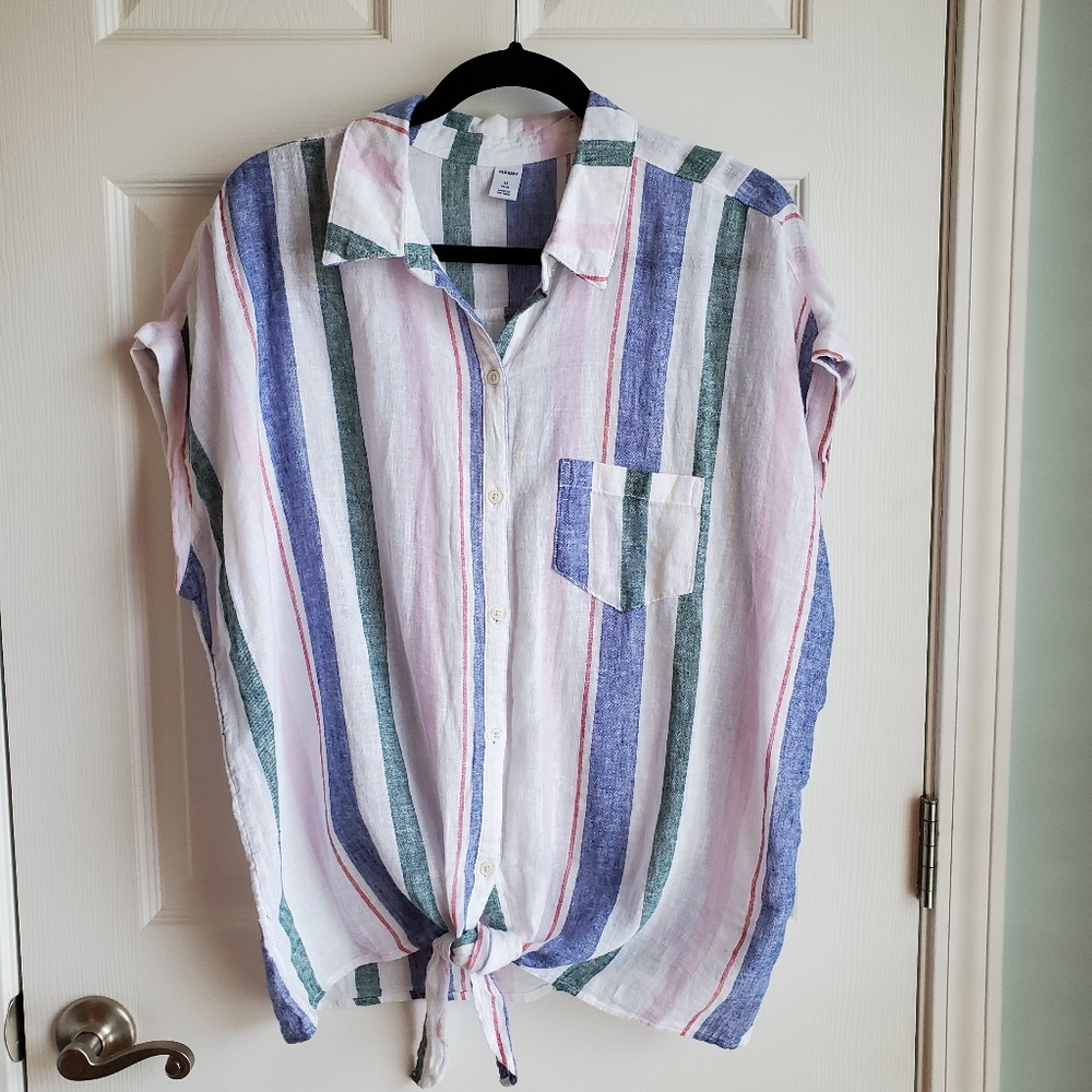 NWT Old Navy Linen blend button tie front shirt